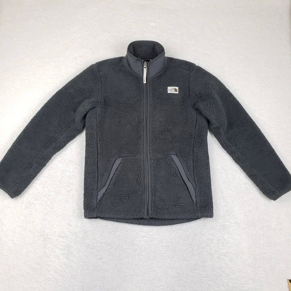 The North Face Boys Campshire Full Zip Sherpa Fleece Jacket Grey L 14/16